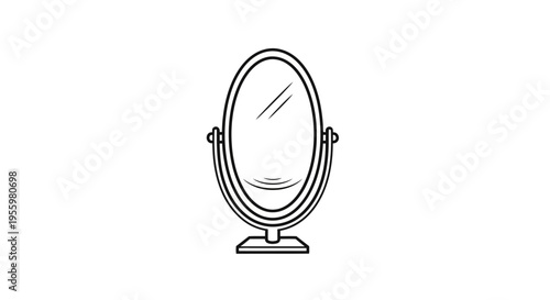 Simple Line Drawing of an Oval Tabletop Mirror on a Stand