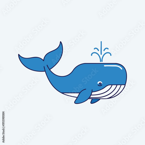 Cartoon blue whale with a tail fluke and blowhole spray