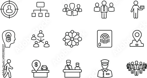 Business people line icons set workforce organization security service outline collection