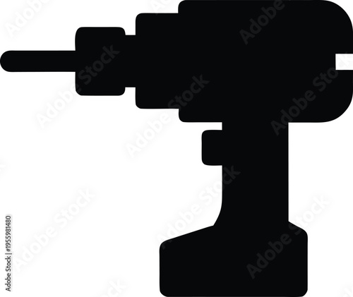 a hand drill with crank and chuck silhouette vector illustration on transparent background