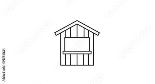 Simple Line Art Icon of a Small Wooden Shed or Booth with a Window