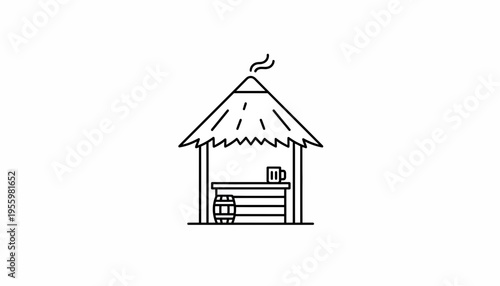 Simple Line Art Icon of a Tropical Beach Bar with a Barrel and Beer Mug