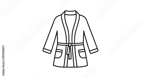 Simple Line Art Icon of a White Bathrobe with Belt and Pockets