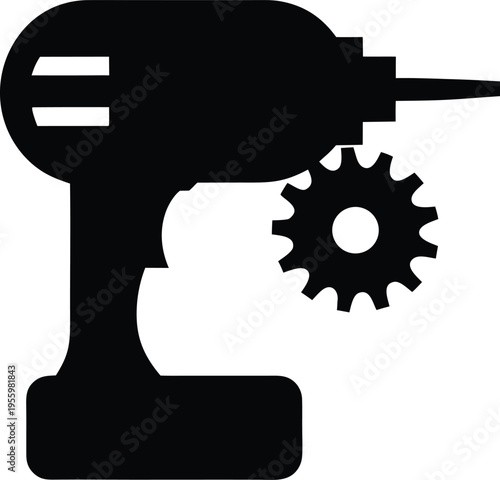 a eggbeater drill with double gears silhouette vector illustration on transparent background