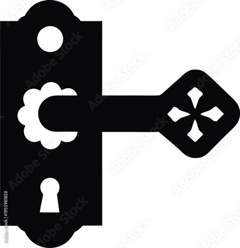 a doorknob with rose and spindle silhouette vector illustration on transparent background