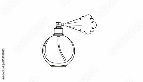 Perfume bottle spraying mist, elegant glass bottle, beauty and fragrance concept