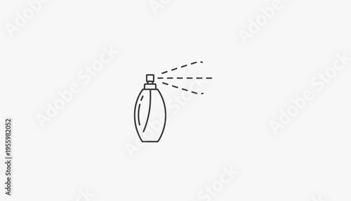 Perfume bottle spraying mist, isolated on a light gray background, line art icon