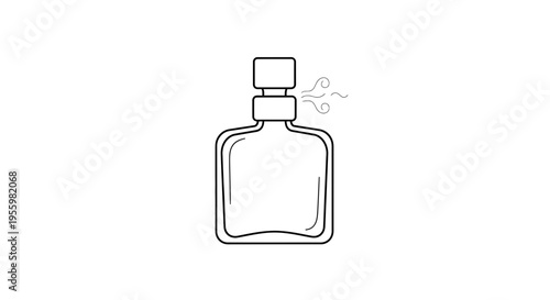 Perfume bottle with scent waves, minimalist line art icon