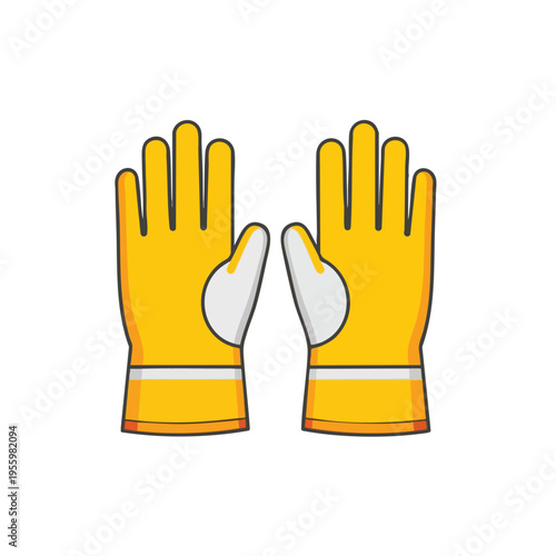 Pair of yellow and white gloves with reinforced palms, ready for use