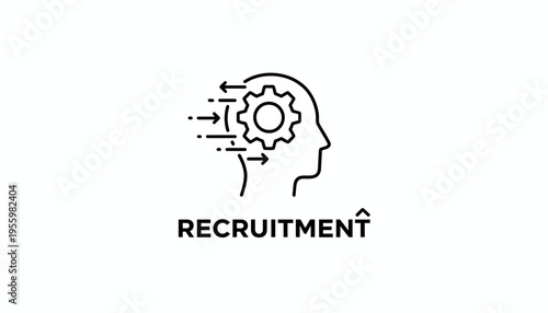Recruitment concept icon with human head and gears, symbolizing hiring and talent acquisition