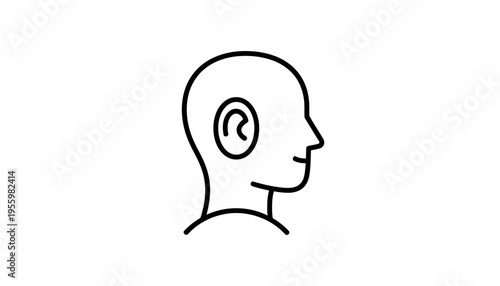 Profile Head Silhouette Icon, Simple Line Art, Human Face Outline, Minimalist Design
