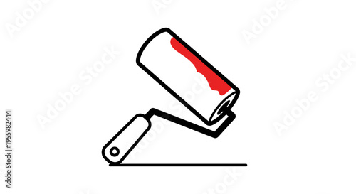 Red Paint Roller Icon, DIY Home Renovation Tool, Artistic Design Element