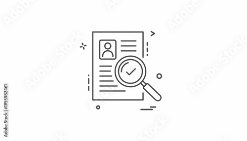 Resume Check, Magnifying Glass Over Document with Profile Picture and Checkmark Icon