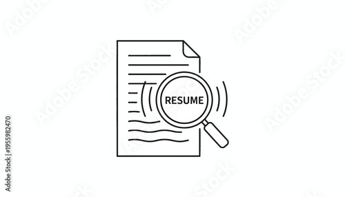 Resume Document Magnified by Magnifying Glass, Job Search and Recruitment Concept