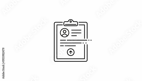 Resume Upload Icon, CV Document with Profile and Upload Arrow on Clipboard