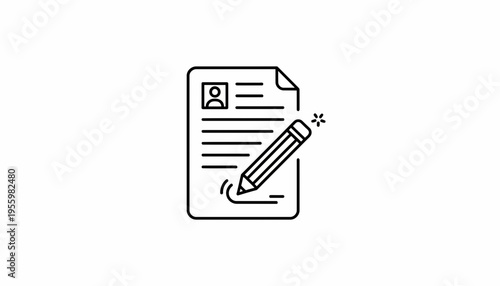 Resume Writing Icon: Pencil Filling Out Personal Information on Document