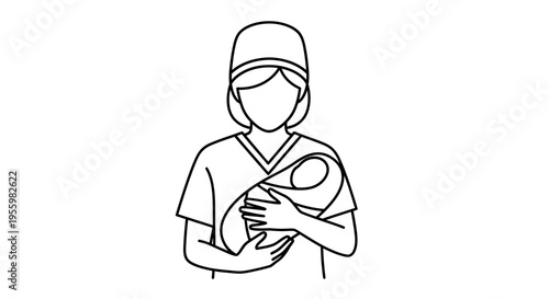 Nurse Holding Newborn Baby in Arms, Medical Care, Maternity Ward Icon