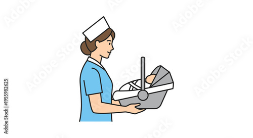 Nurse holding newborn baby in car seat, healthcare, maternity ward, new life