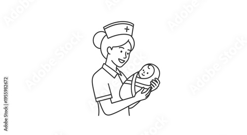 Nurse Holding Newborn Baby, Medical Care, Maternity Ward, Healthcare Professional
