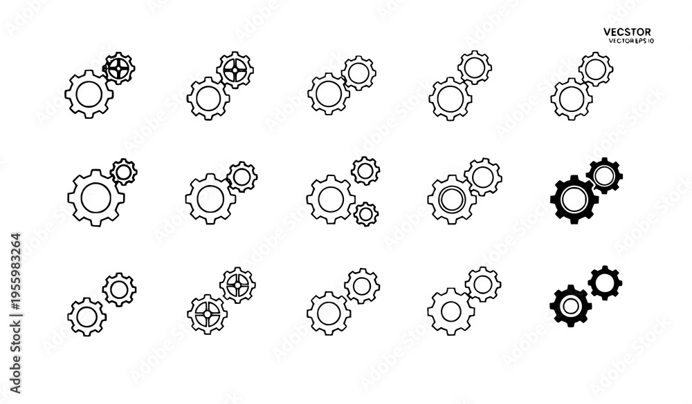 Fototapeta premium Gear symbol silhouette icon set vector illustration