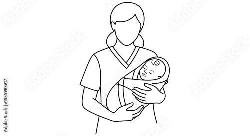 Nurse holding a newborn baby in her arms, medical care, healthcare, maternity