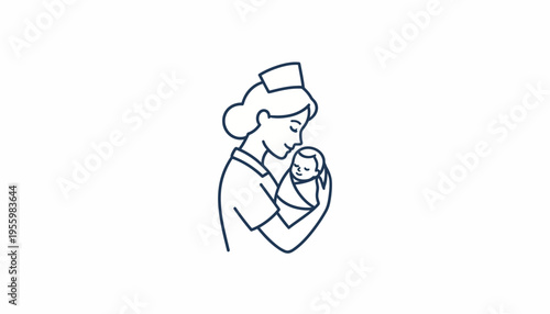 Nurse holding a newborn baby, medical care, maternity, love, tenderness, healthcare icon