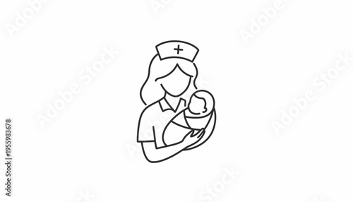 Nurse Holding Newborn Baby Icon, Medical Care, Healthcare Symbol, Maternity, Pediatrics
