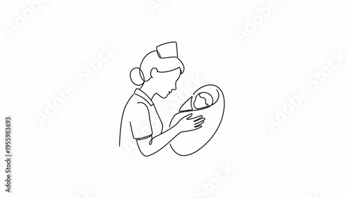 Nurse Holding Newborn Baby In Arms, Maternity Care, Medical Professional, New Life