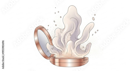 Rose gold compact mirror with white cream explosion beauty product packaging design