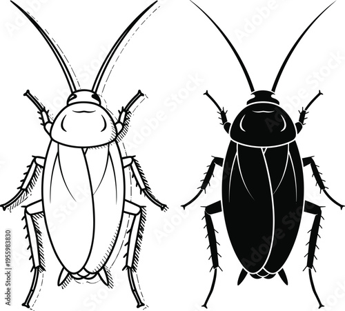 Cockroach insect icons set pest silhouette outline vector illustration collection