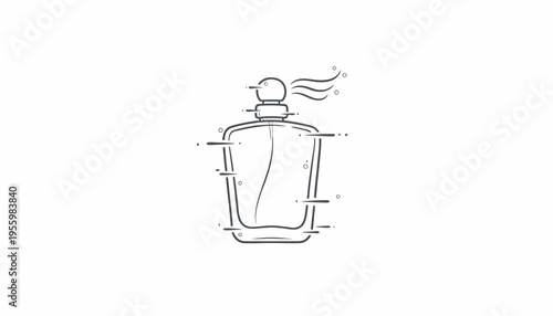 Minimalist perfume bottle illustration with scent waves, elegant and modern design