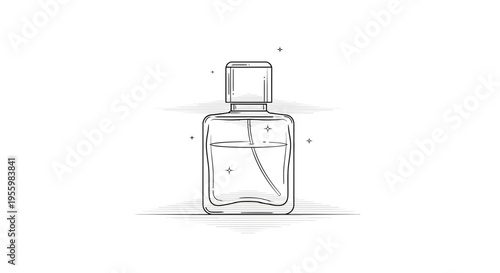 Minimalist perfume bottle illustration, elegant fragrance container, clean design, beauty product sketch