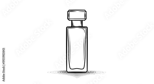 Minimalist perfume bottle illustration, elegant fragrance container, luxury cosmetic product, simple design