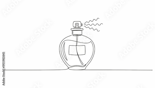 Minimalist Perfume Bottle Line Art with Wavy Scent Lines