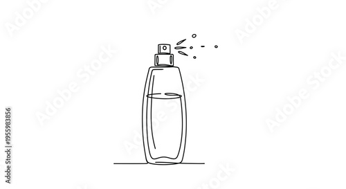 Minimalist Perfume Bottle Spraying Fragrance, Continuous Line Art