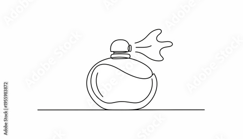 Minimalist Perfume Bottle Spraying Fragrance, Elegant Single Line Art