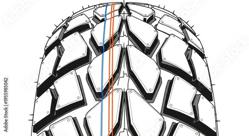 Tire tread pattern with colored lines on white background for automotive industry use