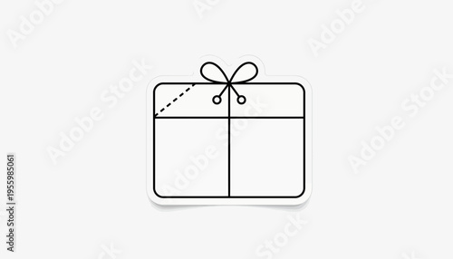 Gift box icon with bow and ribbon, simple line art, isolated on white background