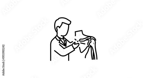 Doctor examining patient's shoulder with a tool, medical check-up, healthcare concept