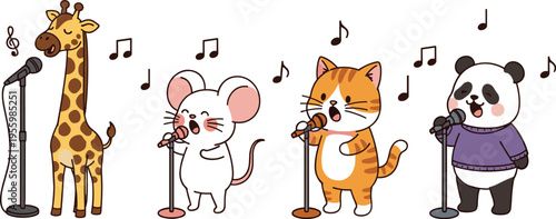 Cute animal singers illustration cartoon characters music performance collection