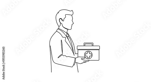 Doctor holding a first aid kit, medical emergency, healthcare professional, white background