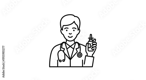Doctor holding nasal spray bottle, medical consultation icon, healthcare symbol