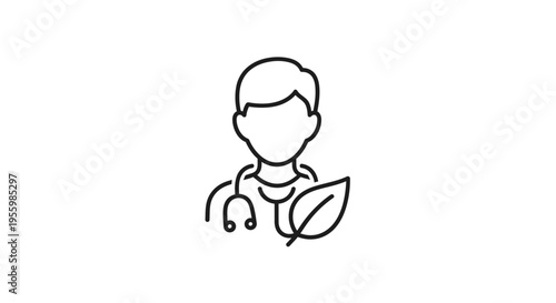 Doctor with Stethoscope and Green Leaf Icon, Healthcare and Nature Symbol