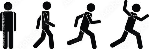 stick, figure, walking, running, motion, sequence, human, icon, set, activity, movement, step, pose, silhouette, symbol, vector, illustration, isolated, design, collection