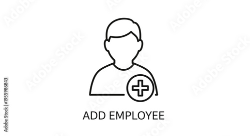 Add Employee Icon: Human Silhouette with Plus Sign, Representing New Hire or Staff Addition