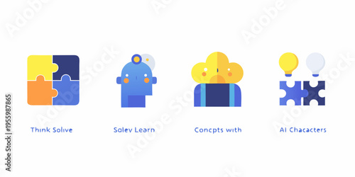 Abstract icons representing ideas problem solving and artificial intelligence concepts