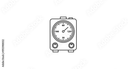 Vintage Pressure Gauge Icon: Retro Industrial Meter with Dial and Knobs