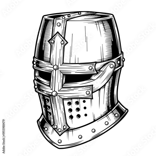 Illustrated Medieval Knight Helmet Design for Graphic Resources and Design Projects.