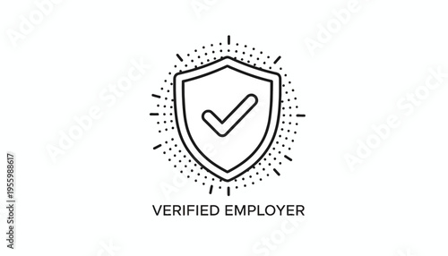 Verified Employer Badge Icon Shield with Checkmark, Trust and Security Symbol