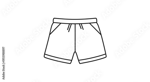 Simple line drawing of shorts with pockets and elastic waistband